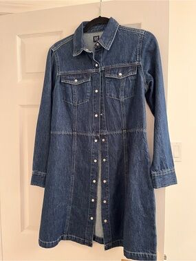 GAP Dark Blue Denim Long-Sleeve Shirt Dress